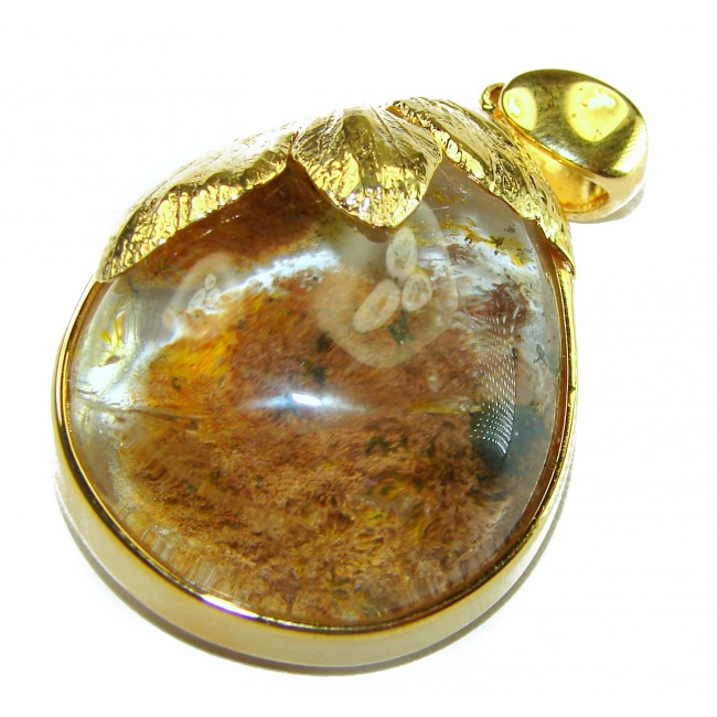 Incredible authentic 45.5 carat Phantom Quartz 18K Gold over .925 Sterling Silver handmade pendant