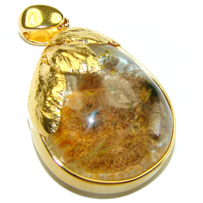 Incredible authentic 45.5 carat Phantom Quartz 18K Gold over .925 Sterling Silver handmade pendant