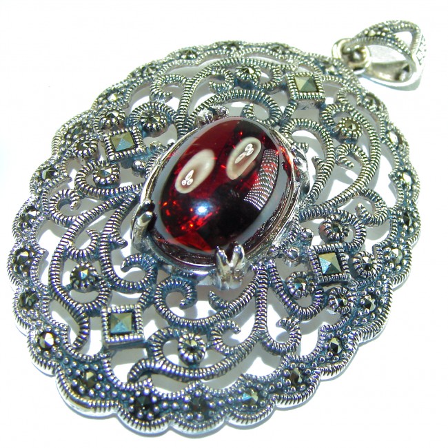 Mesmerizing Vintage Style Genuine 14.5 carat Ruby Marcasite .925 Sterling Silver handmade Pendant