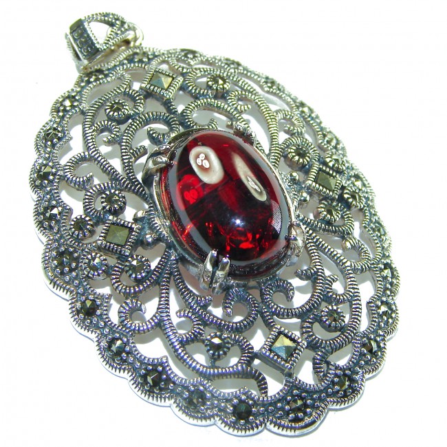 Mesmerizing Vintage Style Genuine 14.5 carat Ruby Marcasite .925 Sterling Silver handmade Pendant