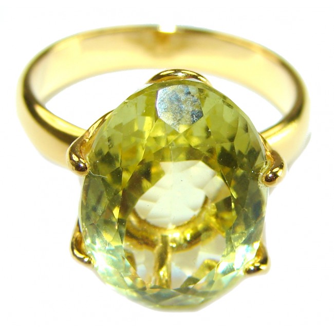 10.8 carat Genuine Lemon Quartz 14K Gold over .925 Sterling Silver handcrafted ring size 7