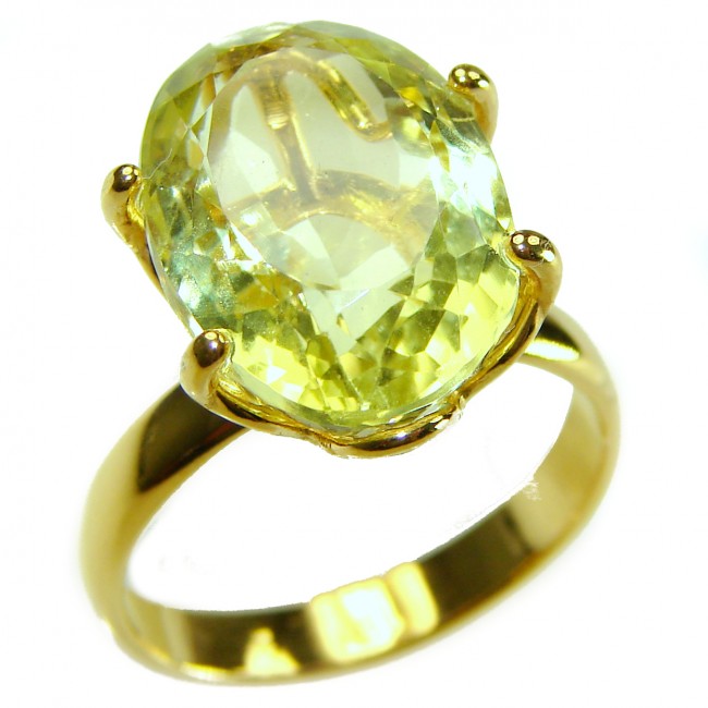 10.8 carat Genuine Lemon Quartz 14K Gold over .925 Sterling Silver handcrafted ring size 7