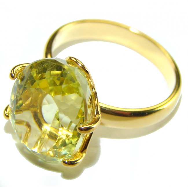 10.8 carat Genuine Lemon Quartz 14K Gold over .925 Sterling Silver handcrafted ring size 7