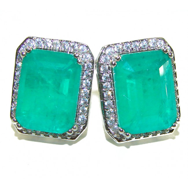 Luxurious emerald cut 8.5 carat Emerald .925 Sterling Silver handcrafted earrings