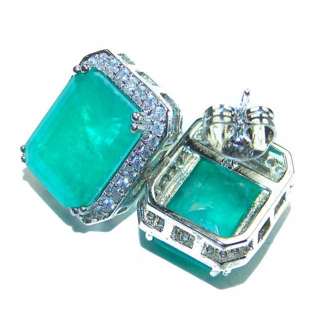 Luxurious emerald cut 8.5 carat Emerald .925 Sterling Silver handcrafted earrings