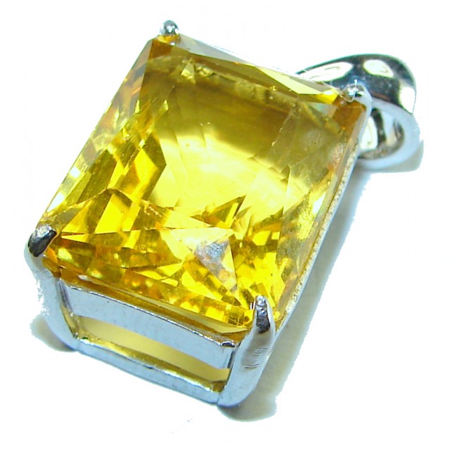 Emerald cut 10.3 carat Lemon Quartz 14K Gold over .925 Sterling Silver handcrafted pendant