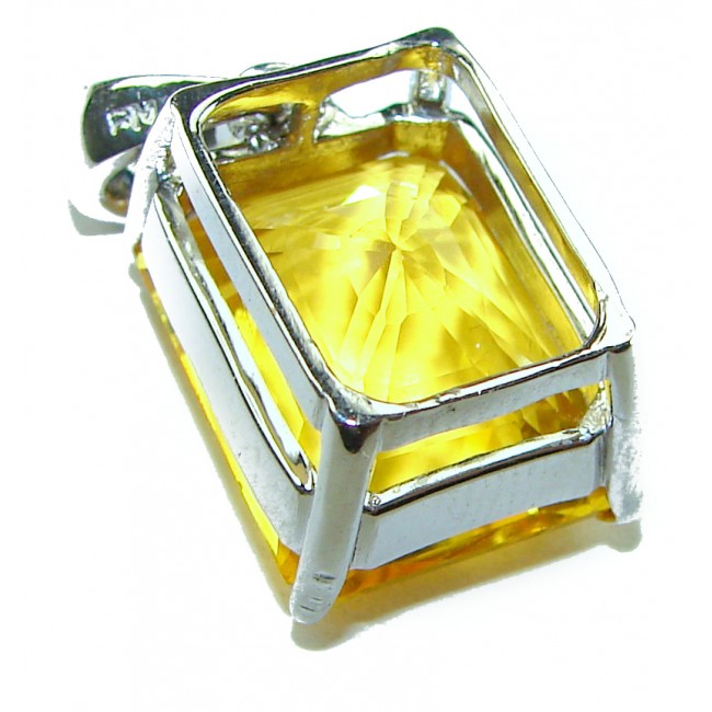 Emerald cut 10.3 carat Lemon Quartz 14K Gold over .925 Sterling Silver handcrafted pendant