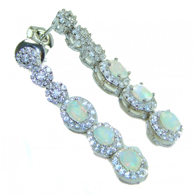 Authentic 8.9 carat Ethiopian Opal 14K White Gold over .925 Sterling Silver handmade earrings