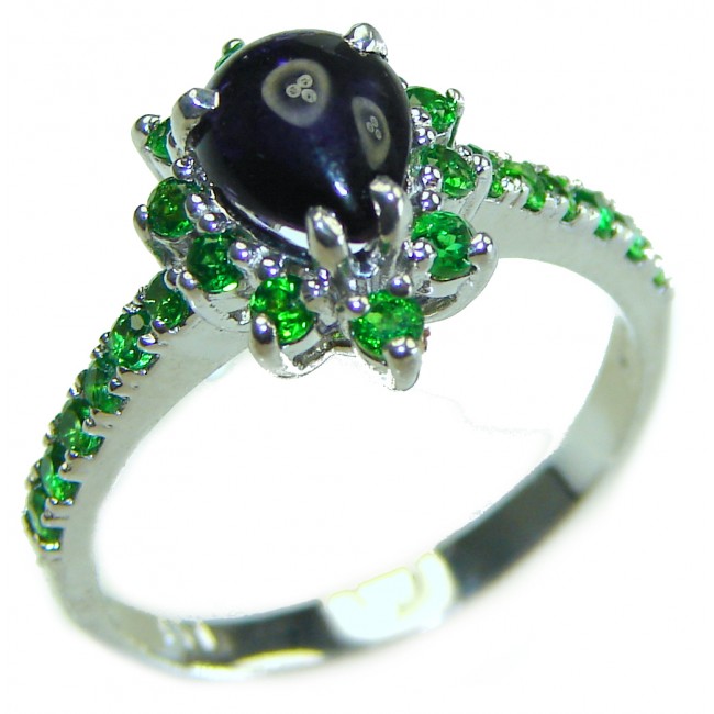 Unique design 2.2 carat Sapphire Emerald .925 Sterling Silver handmade Ring size 8