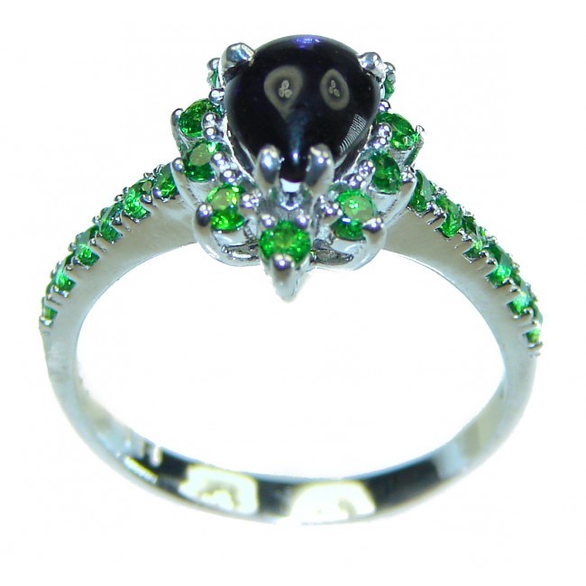 Unique design 2.2 carat Sapphire Emerald .925 Sterling Silver handmade Ring size 8