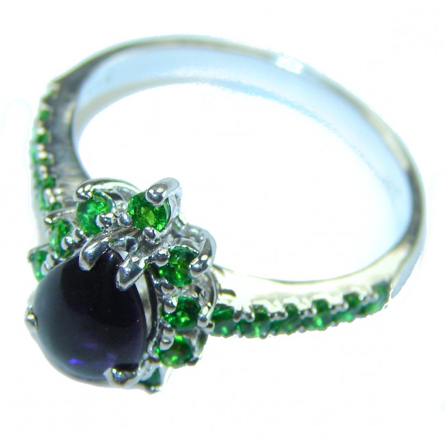 Unique design 2.2 carat Sapphire Emerald .925 Sterling Silver handmade Ring size 8