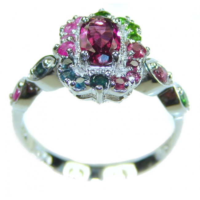 Luxurious Extravaganza Authentic 4.3 carat Ruby Emerald .925 Sterling Silver handmade Cocktail Ring s. 6