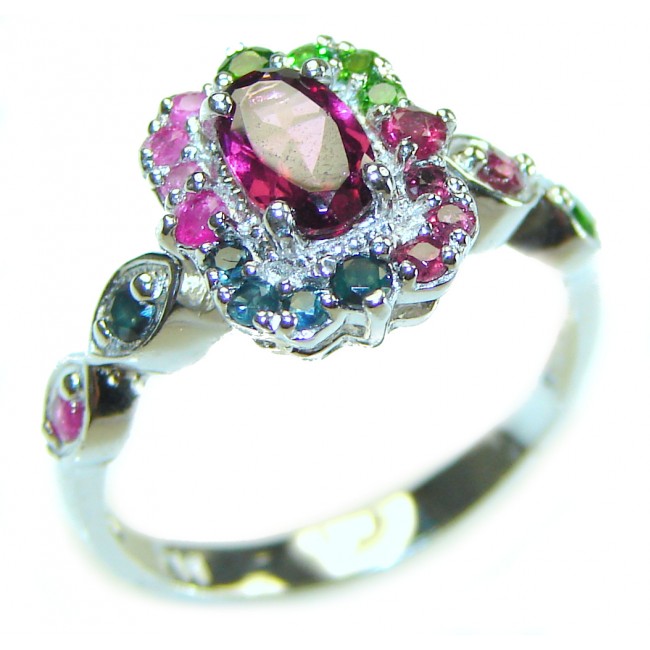 Luxurious Extravaganza Authentic 4.3 carat Ruby Emerald .925 Sterling Silver handmade Cocktail Ring s. 6