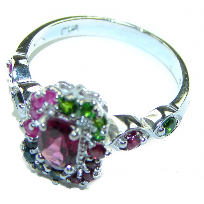 Luxurious Extravaganza Authentic 4.3 carat Ruby Emerald .925 Sterling Silver handmade Cocktail Ring s. 6