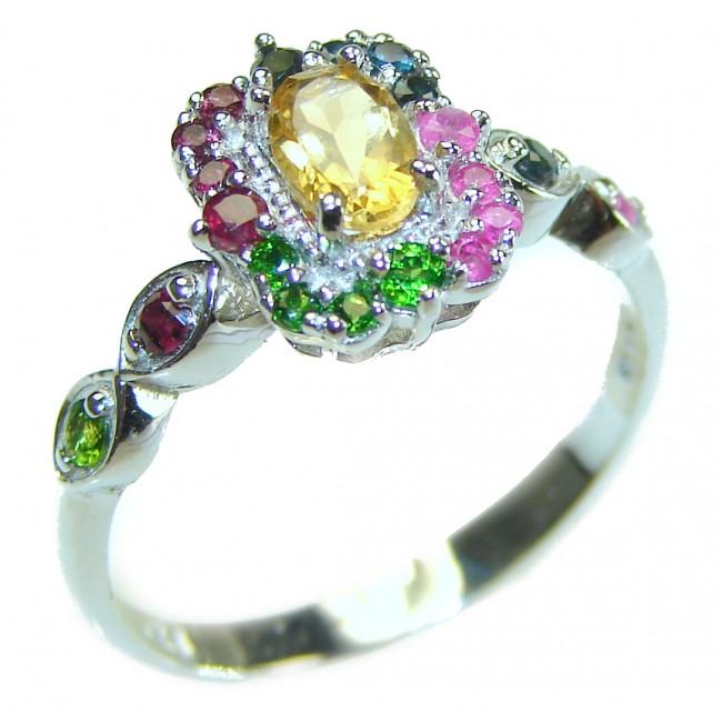 Fiesta 2.5 carat Oval cut Yellow Sapphire .925 Sterling Silver handcrafted ring; s. 7