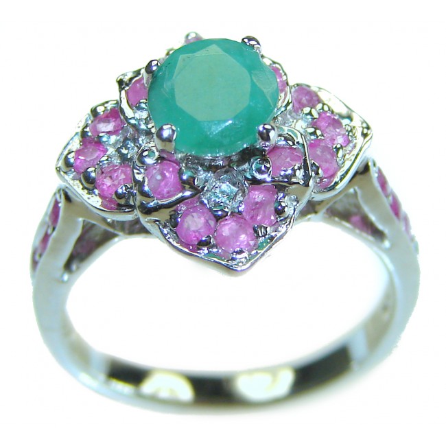 Unique design 2.2 carat Emerald Ruby .925 Sterling Silver handmade Ring size 6