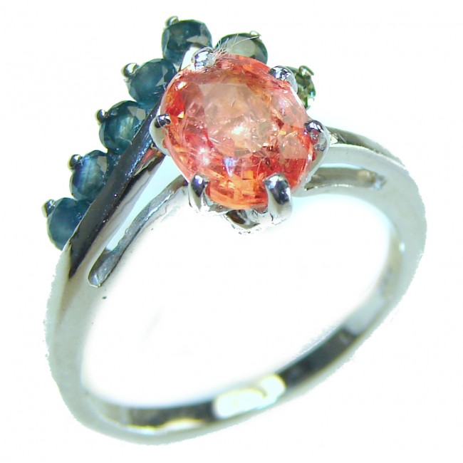 Carmen 3.5 carat Orange Sapphire .925 Sterling Silver Handcrafted Ring size 7