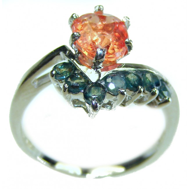 Carmen 3.5 carat Orange Sapphire .925 Sterling Silver Handcrafted Ring size 7