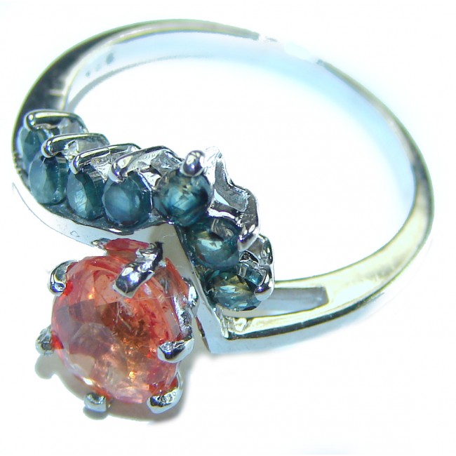 Carmen 3.5 carat Orange Sapphire .925 Sterling Silver Handcrafted Ring size 7