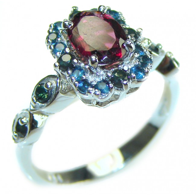 Red Extravaganza Authentic 4.3 carat Ruby Emerald .925 Sterling Silver handmade Cocktail Ring s. 7