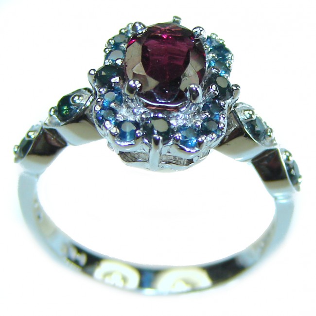 Red Extravaganza Authentic 4.3 carat Ruby Emerald .925 Sterling Silver handmade Cocktail Ring s. 7