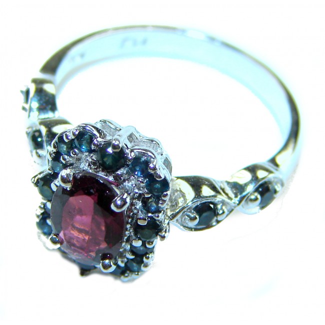 Red Extravaganza Authentic 4.3 carat Ruby Emerald .925 Sterling Silver handmade Cocktail Ring s. 7