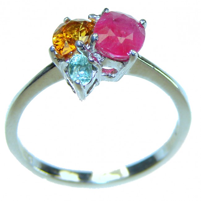 Fantasy Authentic 1.3 carat Ruby yellow Sapphire .925 Sterling Silver handmade Cocktail Ring s. 9 3/4