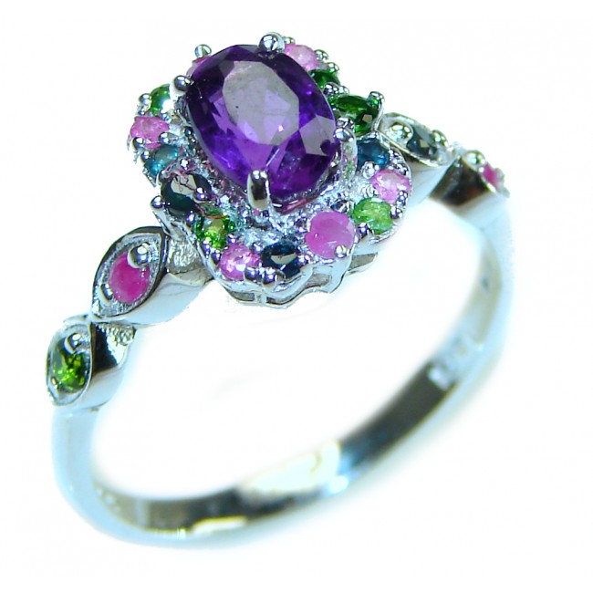 Purple Extravaganza Authentic 3.3 carat Amethsyt .925 Sterling Silver handmade Cocktail Ring s. 8