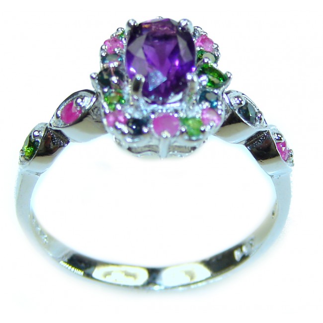 Purple Extravaganza Authentic 3.3 carat Amethsyt .925 Sterling Silver handmade Cocktail Ring s. 8