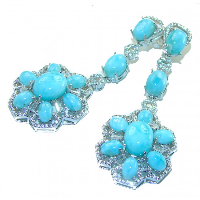 Masterpiece - Caribbean Beauty best quality authentic Larimar White Sapphire .925 Sterling Silver handmade earrings