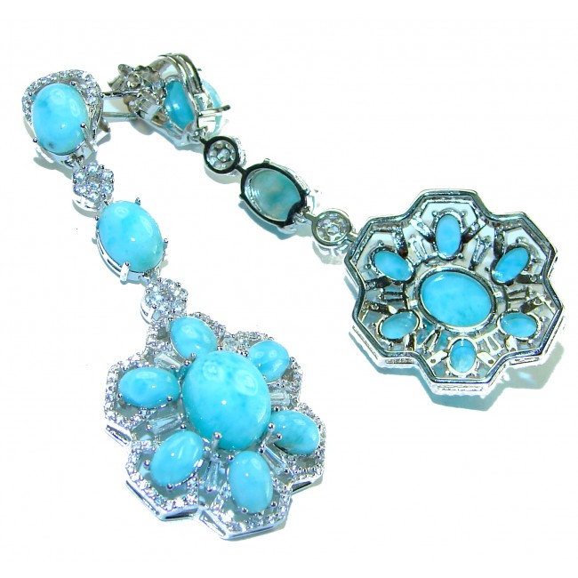 Masterpiece - Caribbean Beauty best quality authentic Larimar White Sapphire .925 Sterling Silver handmade earrings