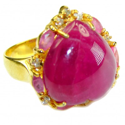 Incredible Quality Red Heart Authentic Ruby 18K Gold over .925 Sterling Silver handcrafted Ring size 8 1/2