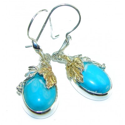 Blue Turquoise 2 tones .925 Sterling Silver earrings