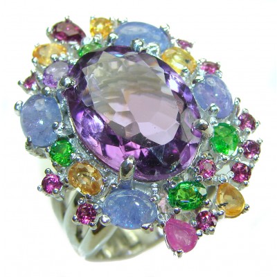 Fancy authentic Amethyst Tanznaite .925 Sterling Silver Handcrafted Statement Ring size 8