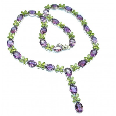 Esmeralda Authentic Peridot Amethyst .925 Sterling Silver handcrafted large Statement necklace