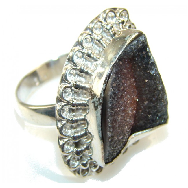 Unusal Style Of Titanium Druzy Sterling Silver Ring s. 8 3/4