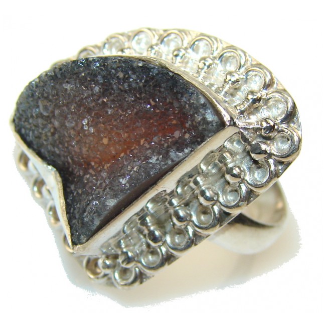 Unusal Style Of Titanium Druzy Sterling Silver Ring s. 8 3/4