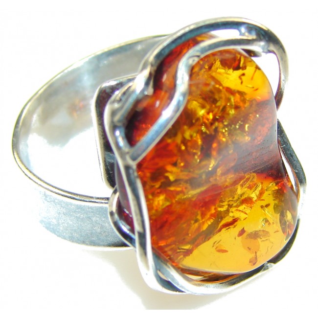 Incredible!! Polish Amber Sterling Silver Ring s. 7- Adjustable ...