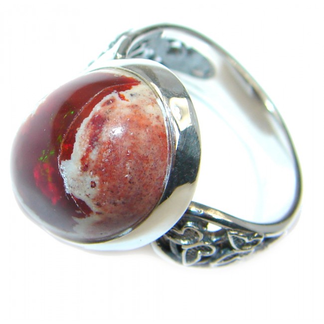 AAA+ Mexican Fire Opal Oxidized Sterling Silver Ring size adjustable ...