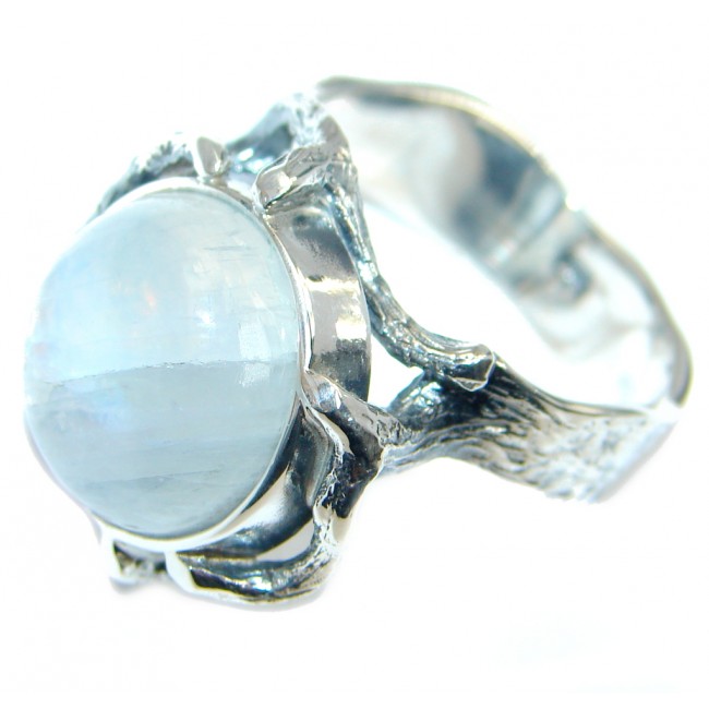 Fire Moonstone Oxidized Sterling Silver handmade ring size 9 - model ...