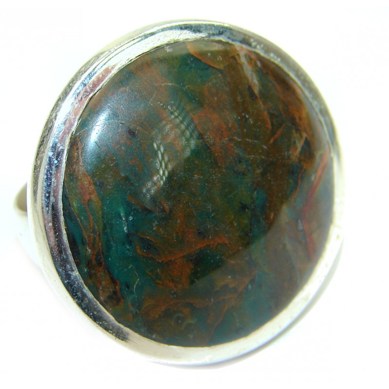 Natural Green Moss Agate .925 Sterling Silver handmade Cocktail Ring s