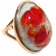 Natural  Mexican Fire Opal 14K Rose Gold over .925 Sterling Silver handmade ring size 7 1/4