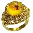Authentic Amber with black spider inside  .925 Sterling Silver handcrafted  ring; s. 6