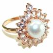 Natural  Morganite Pearl 14K Gold over .925 Sterling Silver handmade ring size 9